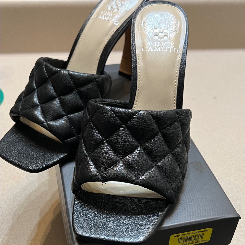 Vince Camuto Black Quilted Mules